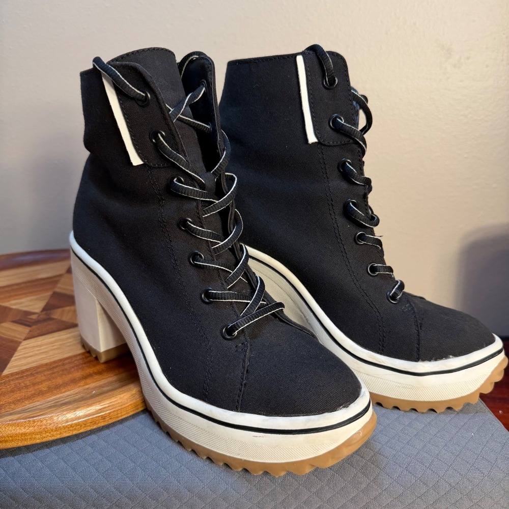 MIA Zelia Black Canvas Platform Combat Boots Block Heel Lug Sole MH1492